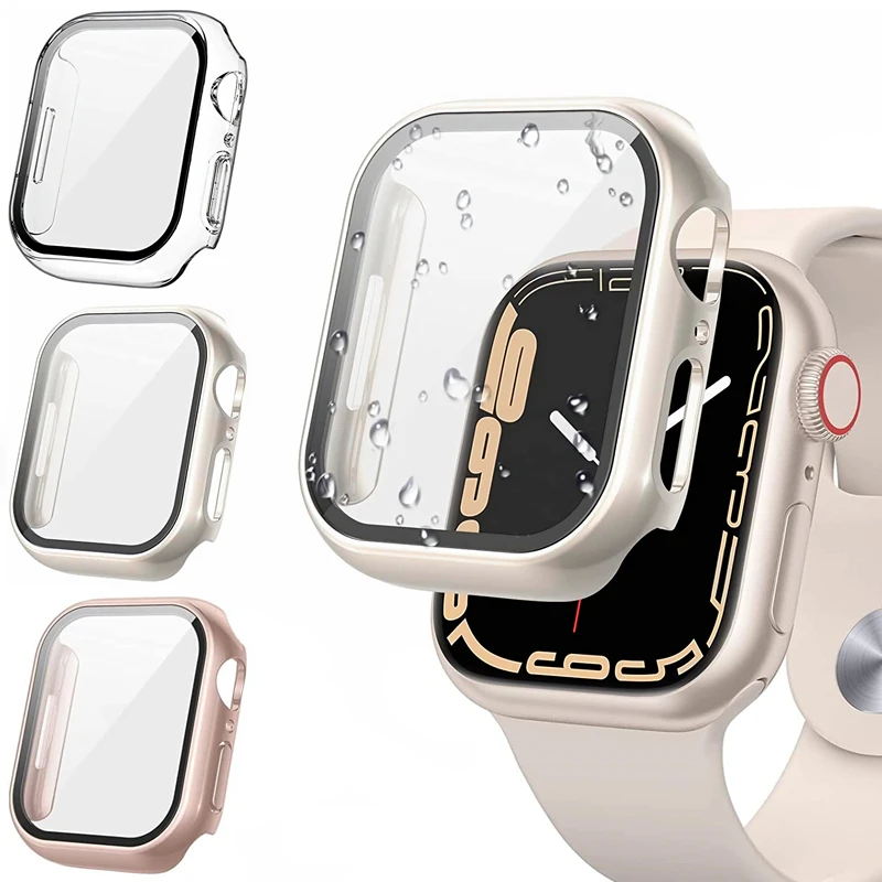 Glas+cover til Apple Watch urkasse 8 7 6 SE 5 3 iWatch Tilbehør Skærmbeskytter Apple watch serie 44mm 45mm 41mm 40mm 42mm 38mm_voghion.com