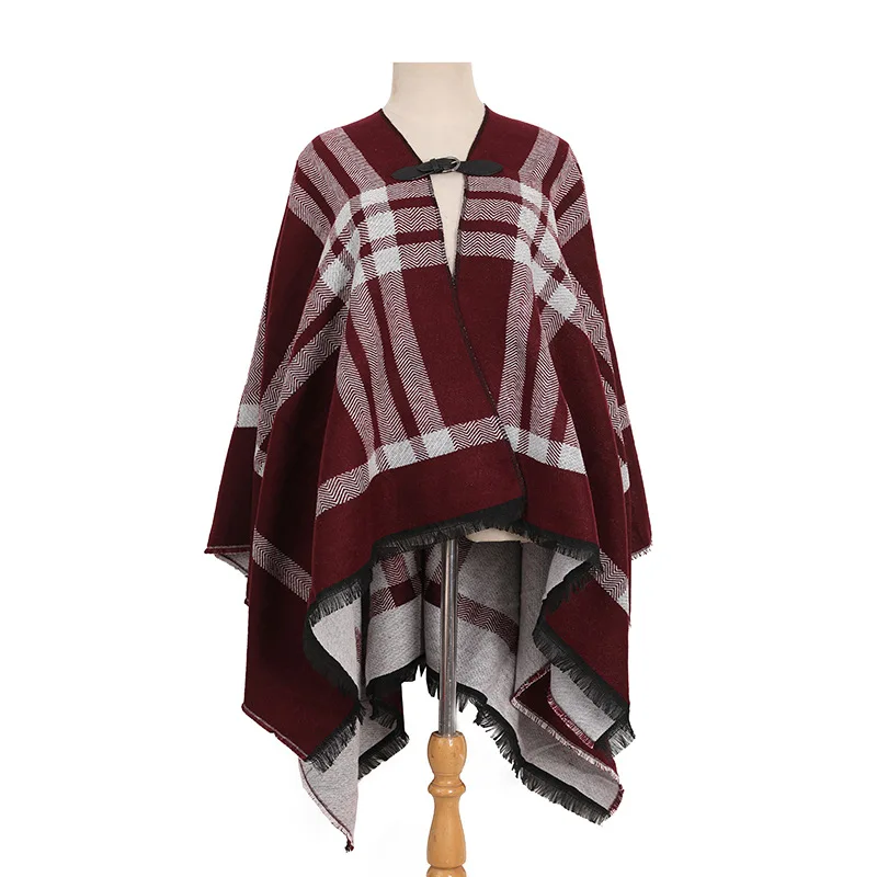 

Autumn Winter New Style Imitation Cardigan Mohair Tassel Women Fashion Street Poncho Lady Capes Wine Red Cloaks