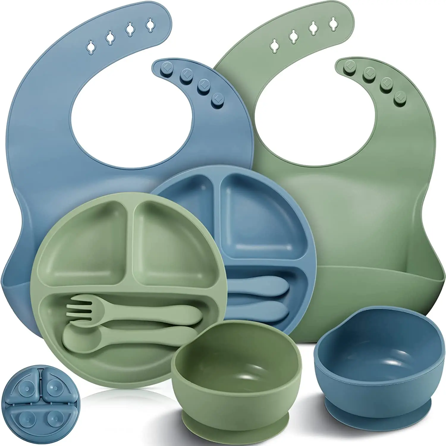 Baby Silicone Tableware Set Baby Feeding Dishes Pocket Bib Bowl Plate