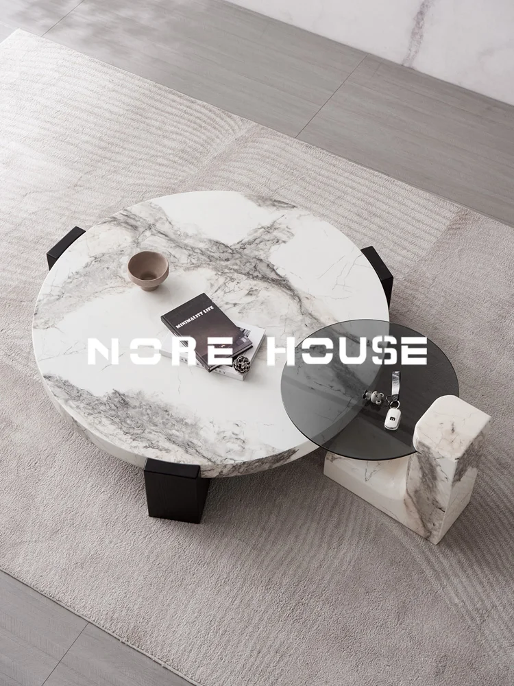 

Nore Nore/Designer Mild Luxury Marble round Tea Table Combination/Italian Minimalist Living Room High-Grade Tea Table