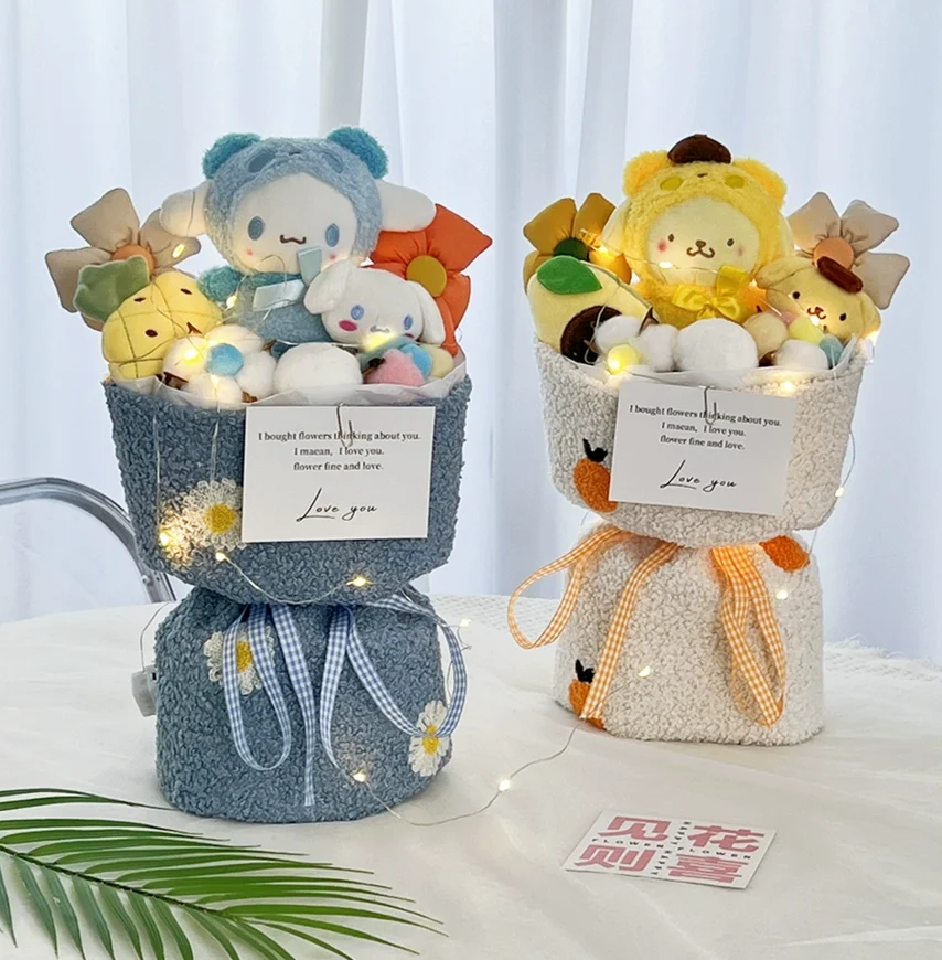 Kawaii Cartoon Doll Bouquet, Cinnamoroll, Sanrio, Kuromi, Mymelody, Pompompurin, Hello Kitty, Anime Girl, Bonito, Valentine's Birthday Gift