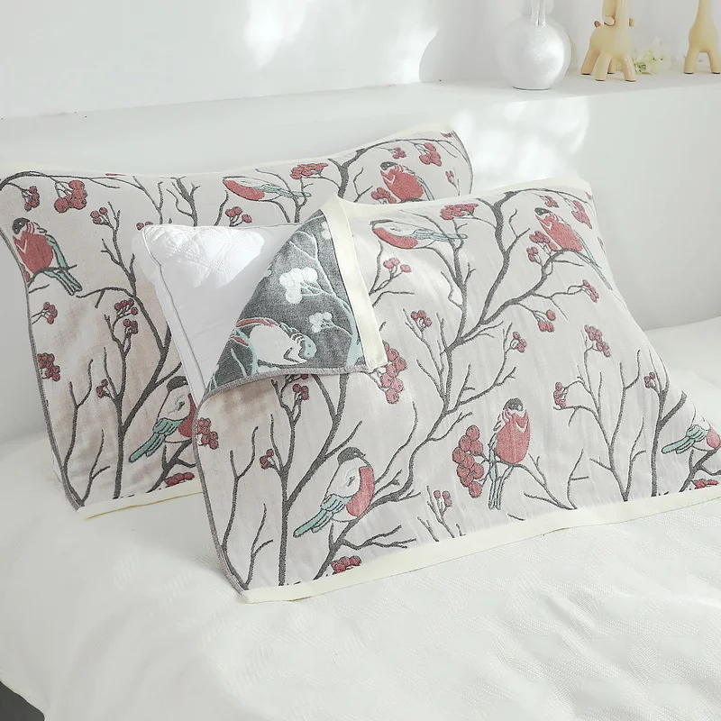 

Junwell 2PCs set Towel Pillow Cover Ultra Soft 6 Layers Gauze Cooling Pillow case Cover for Drying Wet Hair 52x75CM