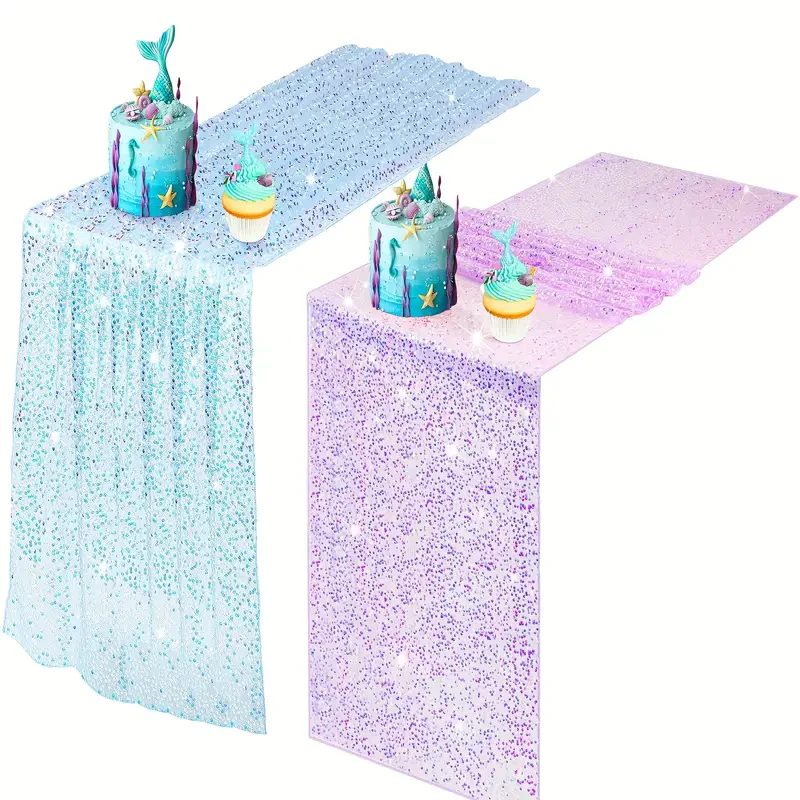 Iridescent Sequin Table Runner – Glittery Mermaid-Inspired Decor