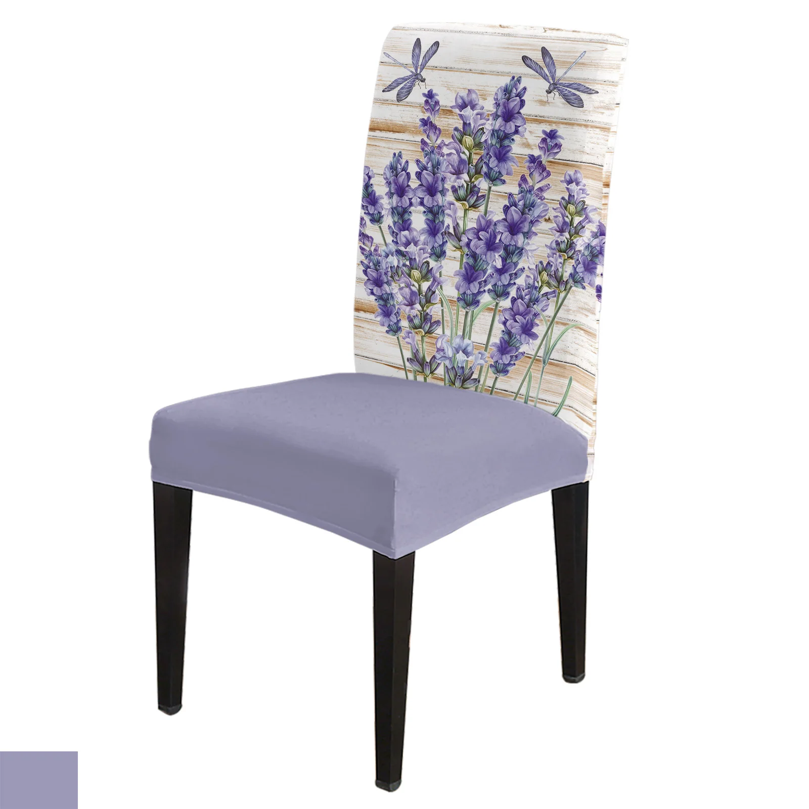 

Purple Flower Lavender Dragonfly Wood Chair Cover Dining Spandex Stretch Seat Covers Home Office Decoration Desk Chair Case Set