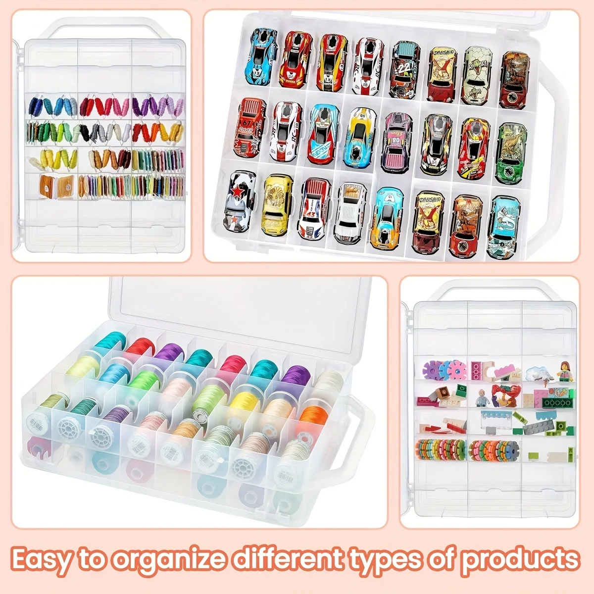 1pc double-sided storage box portable transparent storage box 46 compartments storing embroidery sewing thread sewing storage box sewing thread box
