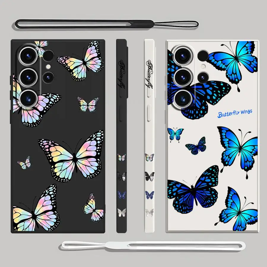 Elegant Blue Butterfly Lanyard Silicone Phone Case