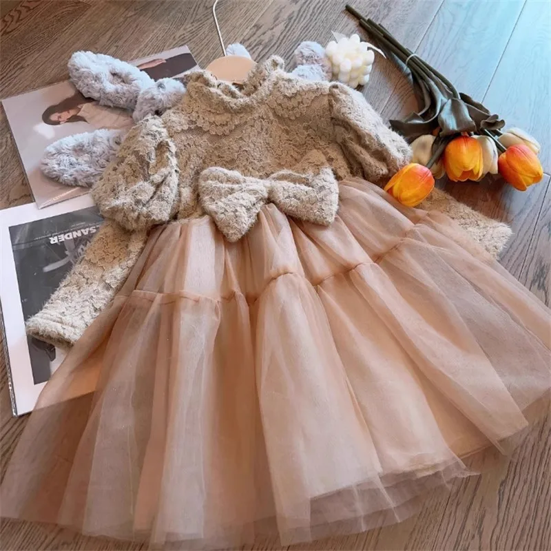 

Flower Girl Dress Autumn Winter Baby Kids Princess Party Lace Wedding Birthday Dresses Children Thicken Warm Christmas Costume