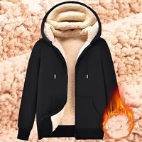 Trendy Sweatshirt Coat Front Pockets Warm Zipper Lamb Wool Jacket  Men and Woman Winter Pure Color Plush Lined Cardigan Hoodie 1