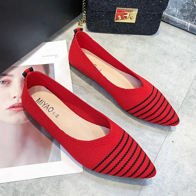 Spring Women Flats 2022 New Shoes Woman Casual Loafers Knitting Breathable Soft Slip-on Flat Breathable Soft Ladies Ballet Flats