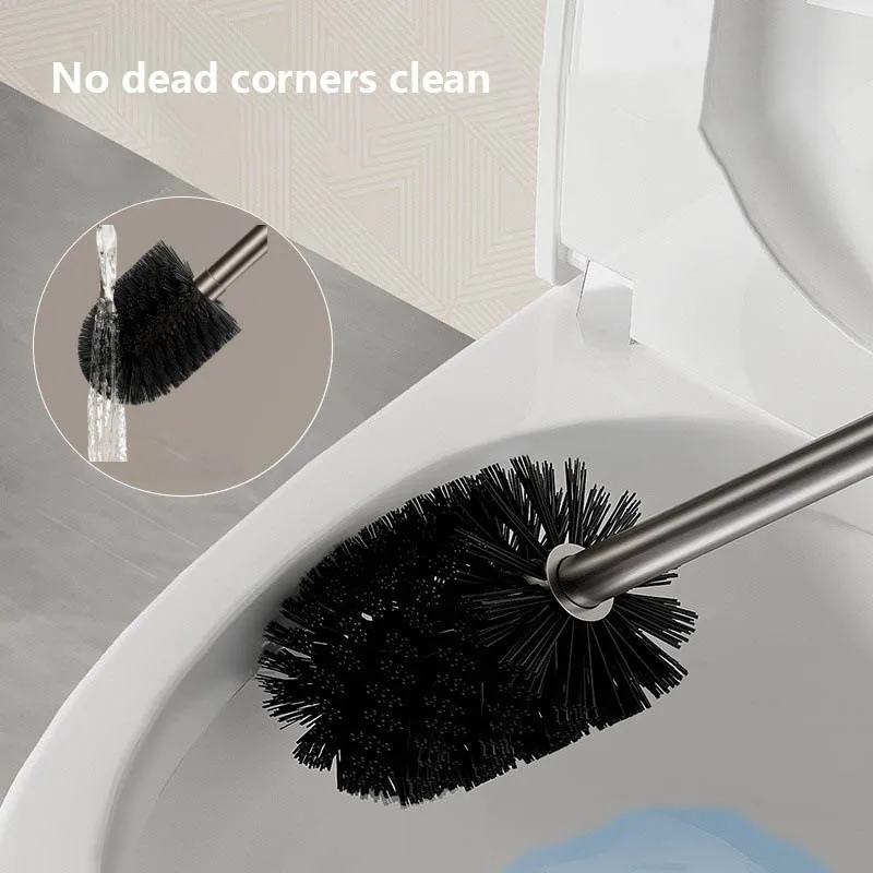 Bathroom Toilet Brush Holder Cleaning Tools Space Aluminum Wall Mounted Sucker Vertical Toilet Brush Bathroom Accessories bathroom accessories toilet brush holder