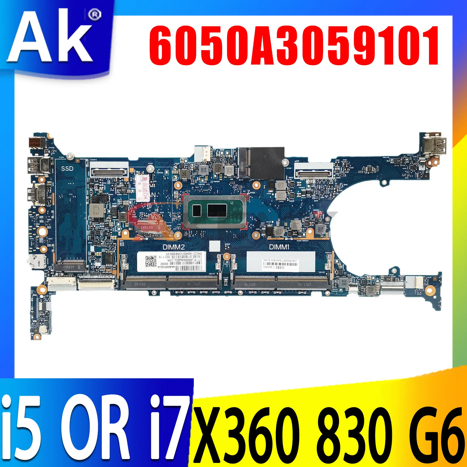 

For HP EliteBook X360 830 G6 Laptop Motherboard 6050A3059101 Mainboard with I5 I7 8th Gen CPU L64982-601 L64980-601 L64981-601