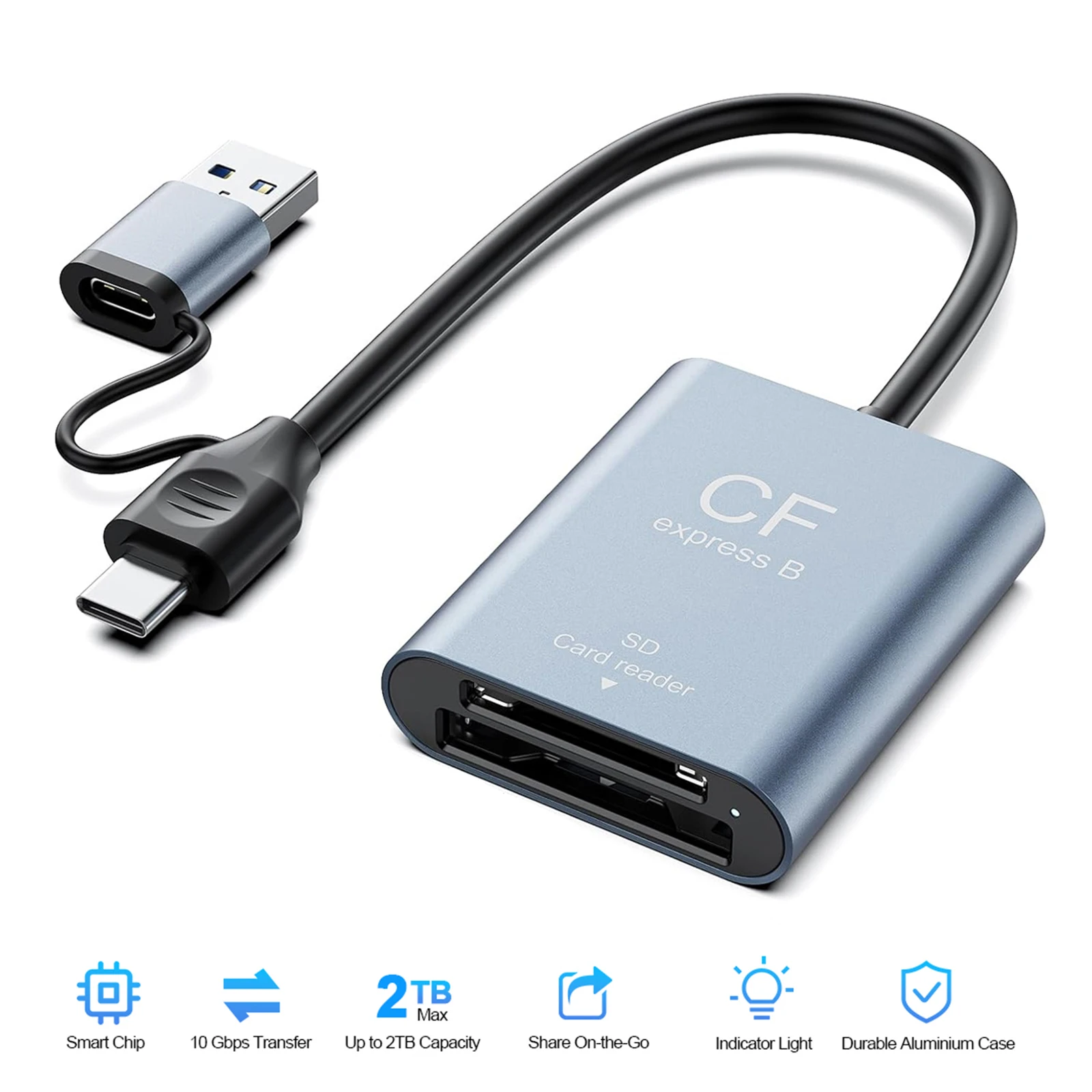 CFexpress Type B 카드 리더기 USB3.2 Gen2 10Gbps 카드 리더 어댑터 플러그 앤 플레이 전송 속도 Windows용 CFexpress 리더기