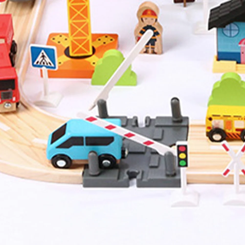 Trainsp Wooden Track Accessories Railway Road Block Funny Model Tracks Railing Barrier Dark Grey Playthings