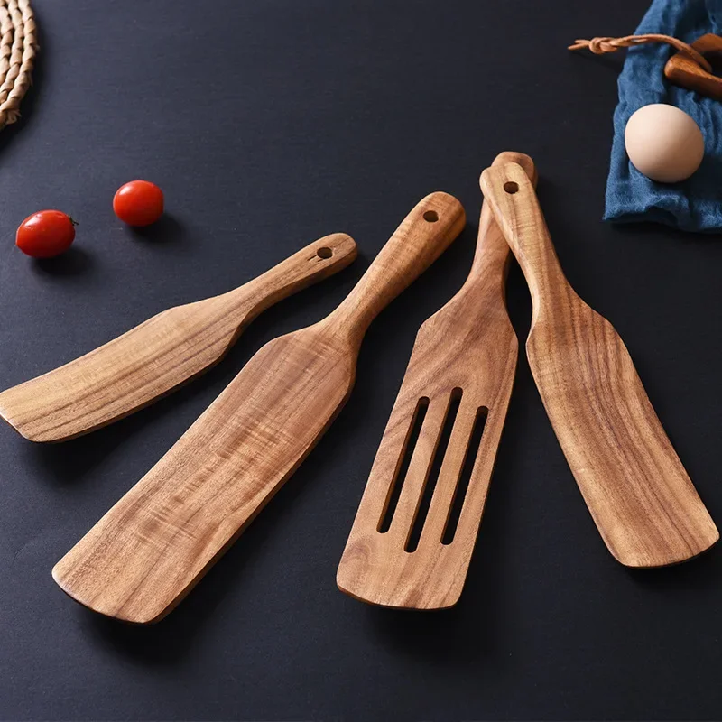 Acacia Wooden Spatula Cooking Slotted Spurtle Kitchen Utensil Sets Non-stick Long Shank Matter Mixture Shovel Dinnerware