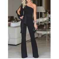 New women's single shoulder high waistband solid color slim fit sexy jumpsuit, fashionable and versatile