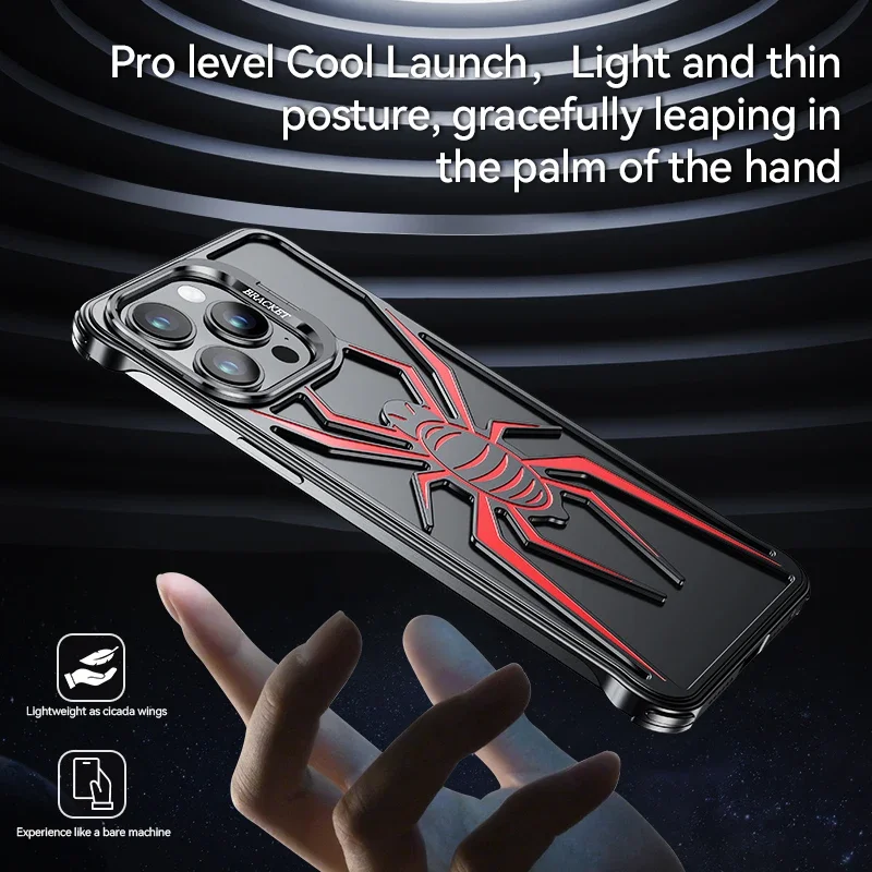 

Aluminum Alloy Hollow Spider Rimless Phone Case For IPhone 15 14 13 Pro Max Lens Holder Metal Heat Dissipation Shockproof Cover