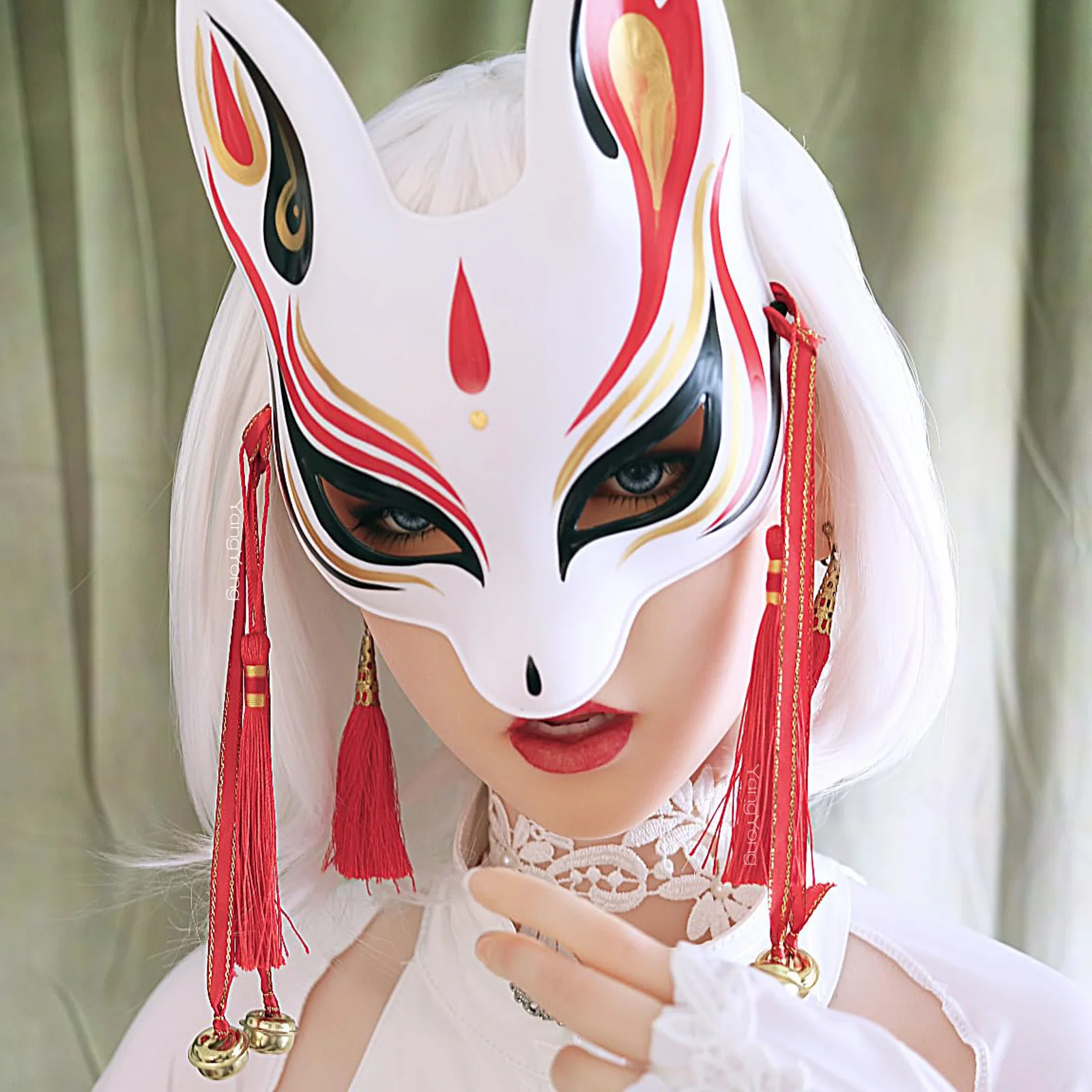 YangYong Kitsune Mask for Halloween Costume, Japanese Traditional Fox  Cosplay Kabuki Masks Anime Masquerade Ball Party
