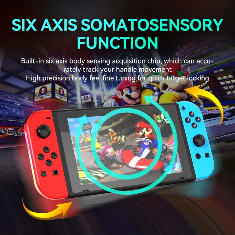 Game Controller BT 5.2 RGB LED Switch L/R Joypad Nintendo Switch/Lite/Oled JoyCon Dual Vibration