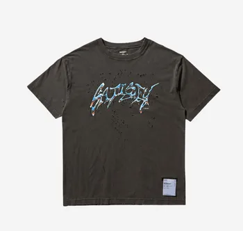 2026 Satify Korean Niche Brand Vintage Splash Ink Print Crew Neck 100% Cotton Short Sleeve T-Shirt 1