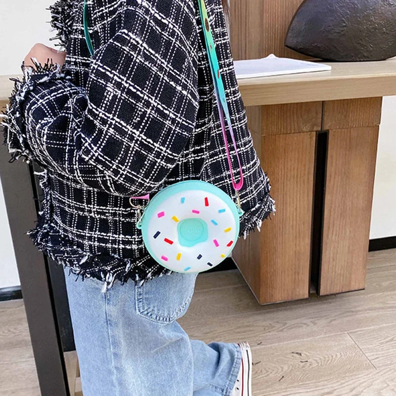Round Donut Crossbody Bag Child Child Girl Children Shoulder Bag Adjustable Strap Vacation Travel Rainbow Printed Pocket Package 6