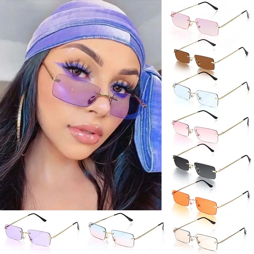 

Fashion Retro UV400 Small Women Vintage Sunglasses Sun Glasses Rectangle Rimless Gradient Glasses
