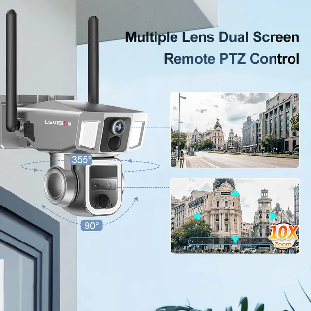 LS VISION 12MP 6K 10X Zoom Dual Screen Solar Camera Outdoor 4G/WiFi 2 In 1 Three Lens Dual PIR Detection Auto Tracking CCTV Cam - Image 2