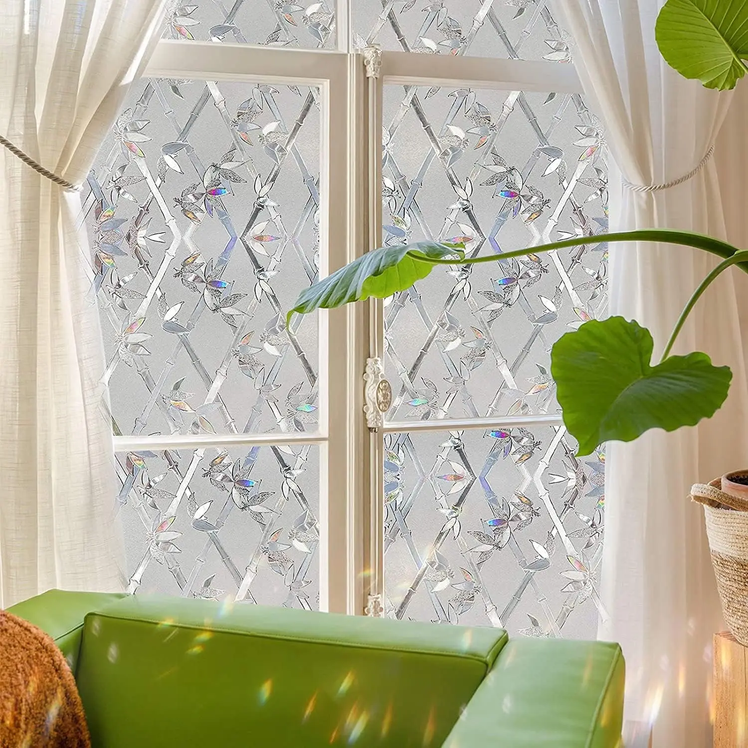 Window film Window privacy film Bamboo Rhombus Design Window Film Static Cling Film Non-Toxic Living Room Kitchen Hall Porch Office Glass