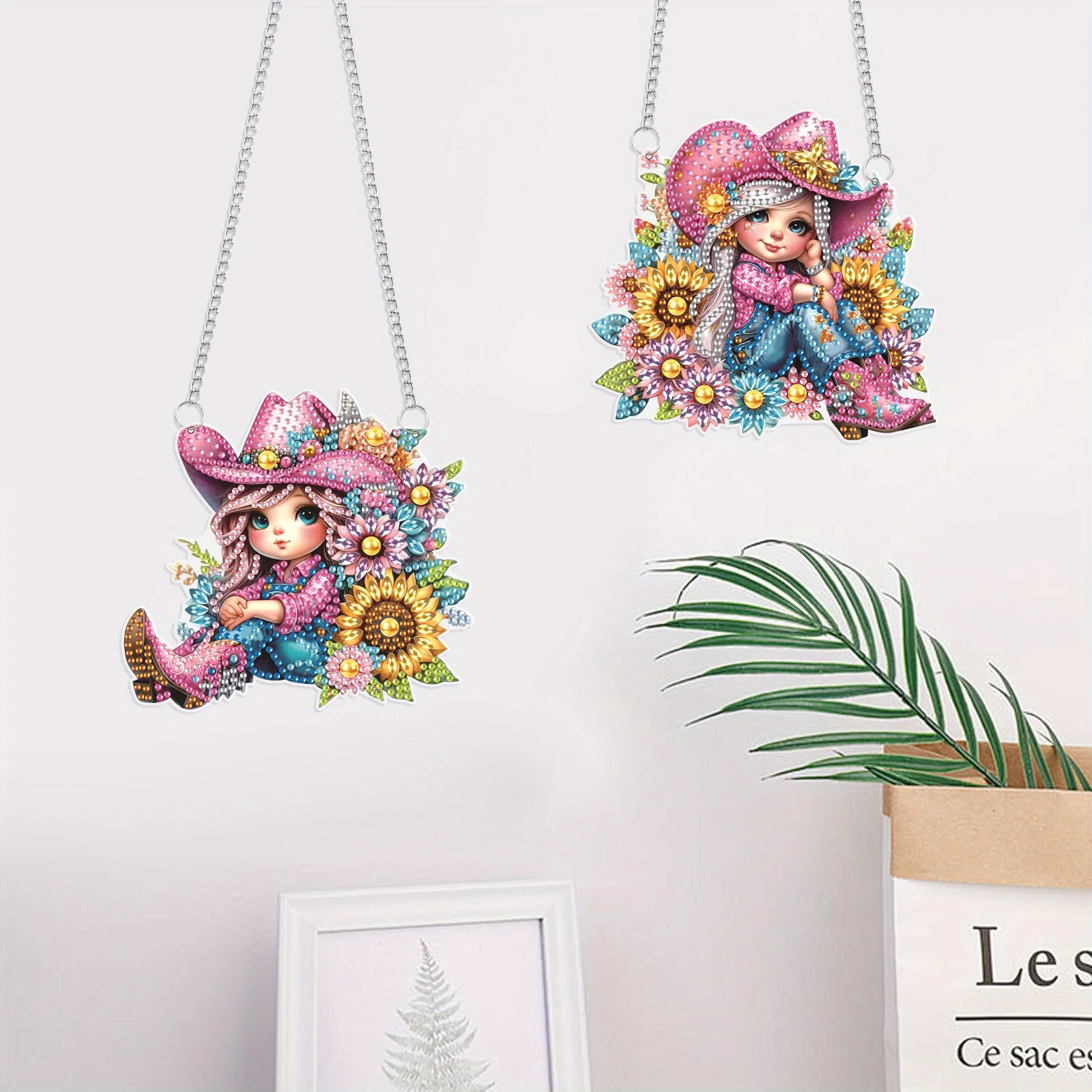 2Pcs Beautiful girls Hanging Diamond Craft Painting Kit for Adult Beginner,Special shape Diamond Art Painting Window Decoration