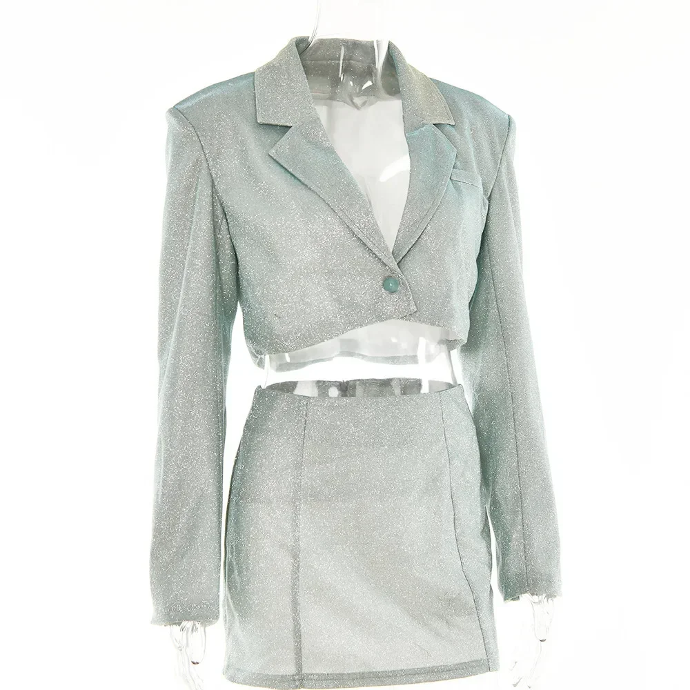 2023 Sexy Spicy Girl Small Suit Set Autumn Winter New 2-piece Casual Suit Fashion Polo Long Sleeve High Waist Short Dress Set