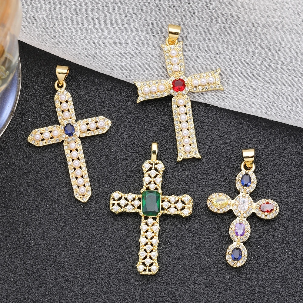 Juya handgefertigte religiöse Anhänger, 18 Karat echt vergoldet, Mikropflaster, Zirkon, Kupfer, Emaille, katholisches christliches Kreuz, Charms-Zubehör – Detail 18