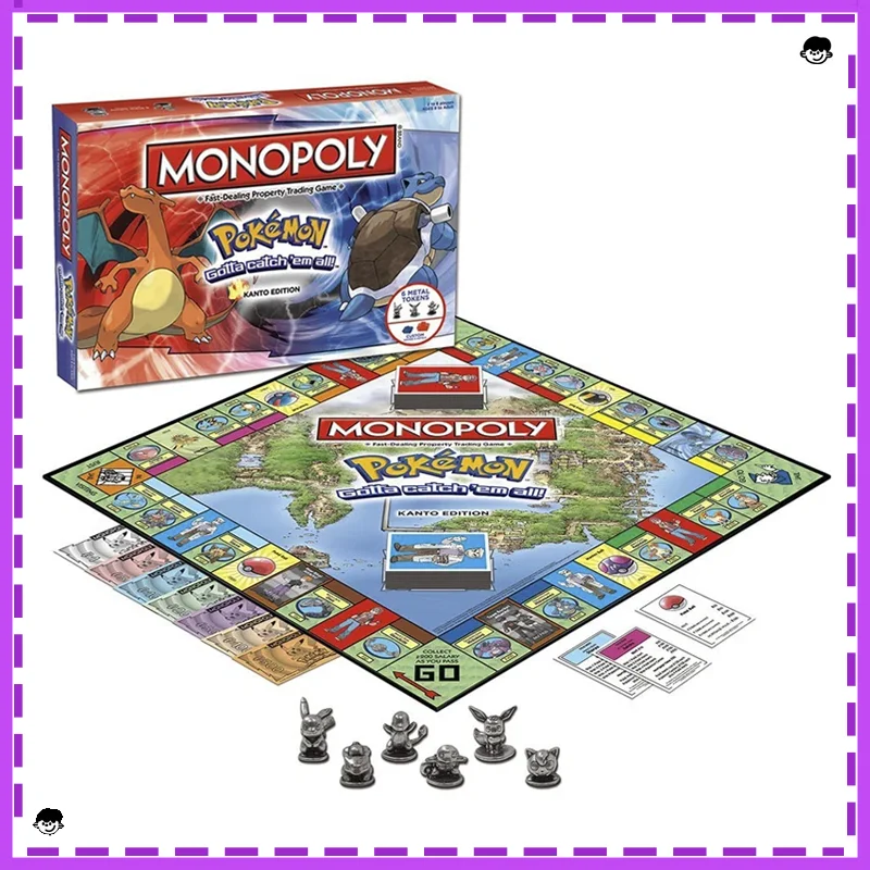 

Genuine Pokemon MONOPOLY Board Game Johto and Kanto Edition English English Version Family Party Game Toy Children's Gift