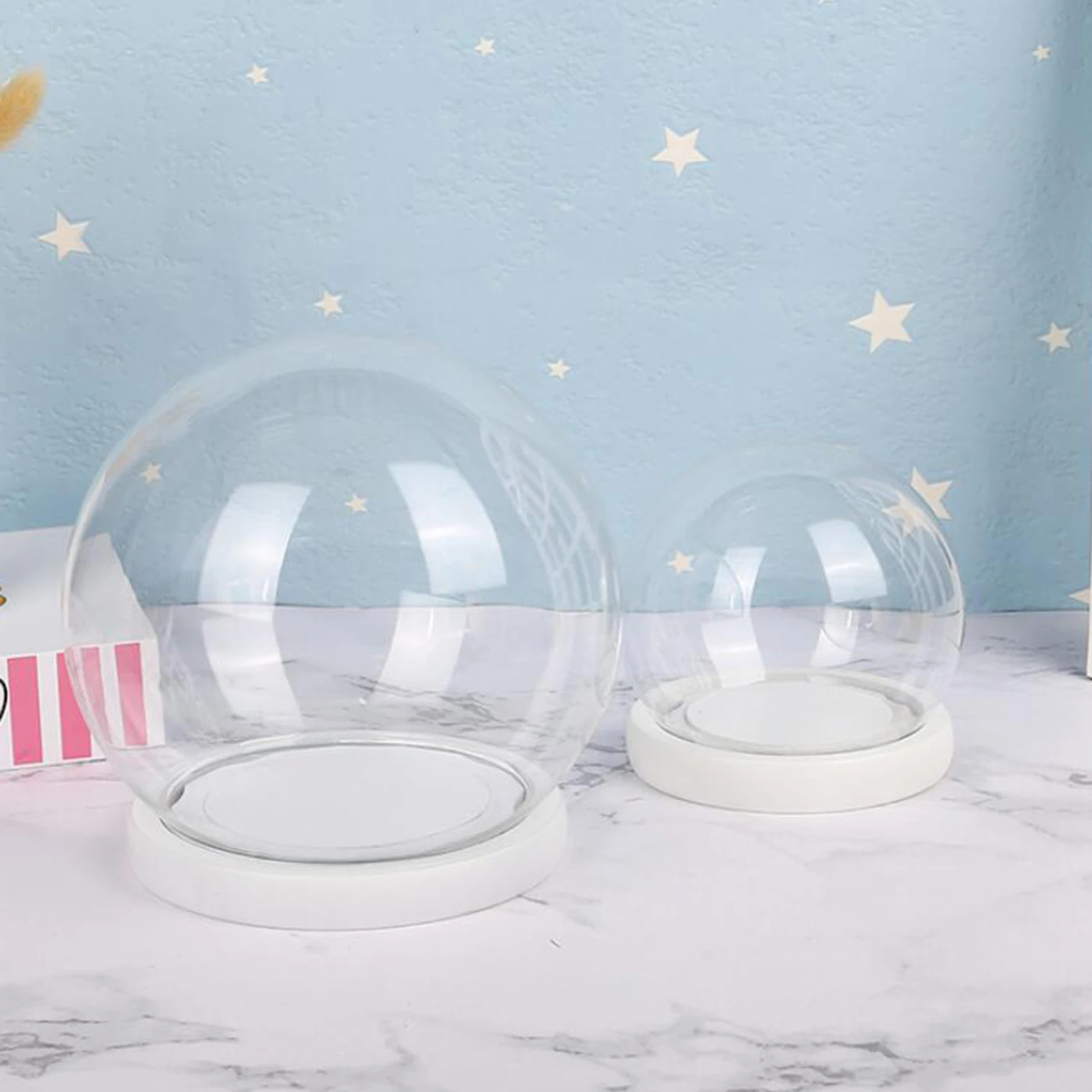 Mini Glass Dome Container with Base for Flower Small Plant Decor Round Jar Display
