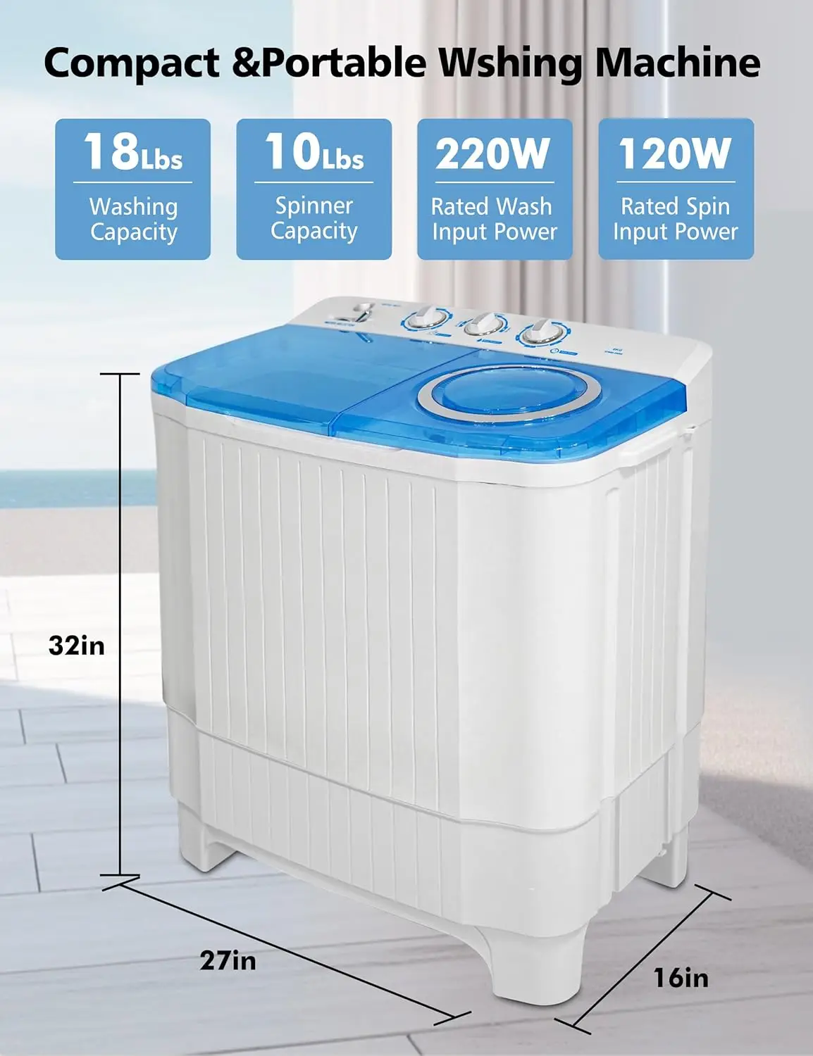 Portable Washing Machine - 28Lbs Compact Twin Tub Washer and Spin Dryer - Semi-automatic Laundry Washer(18Lbs) & Spinner(10Lbs) 3