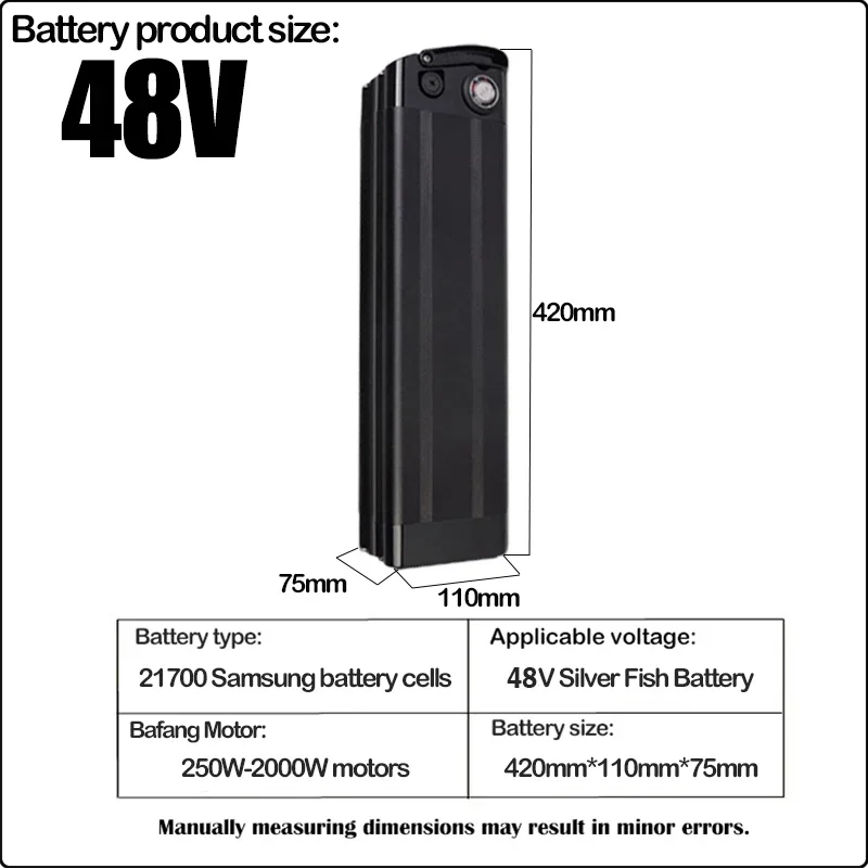 Electric Bicycle 48v Silver Fish 2000w Battery 20ah 25ah 30ah 40ah 50ah Adult E Bike 750w Batterie Bafang 1000w Lithium Battery