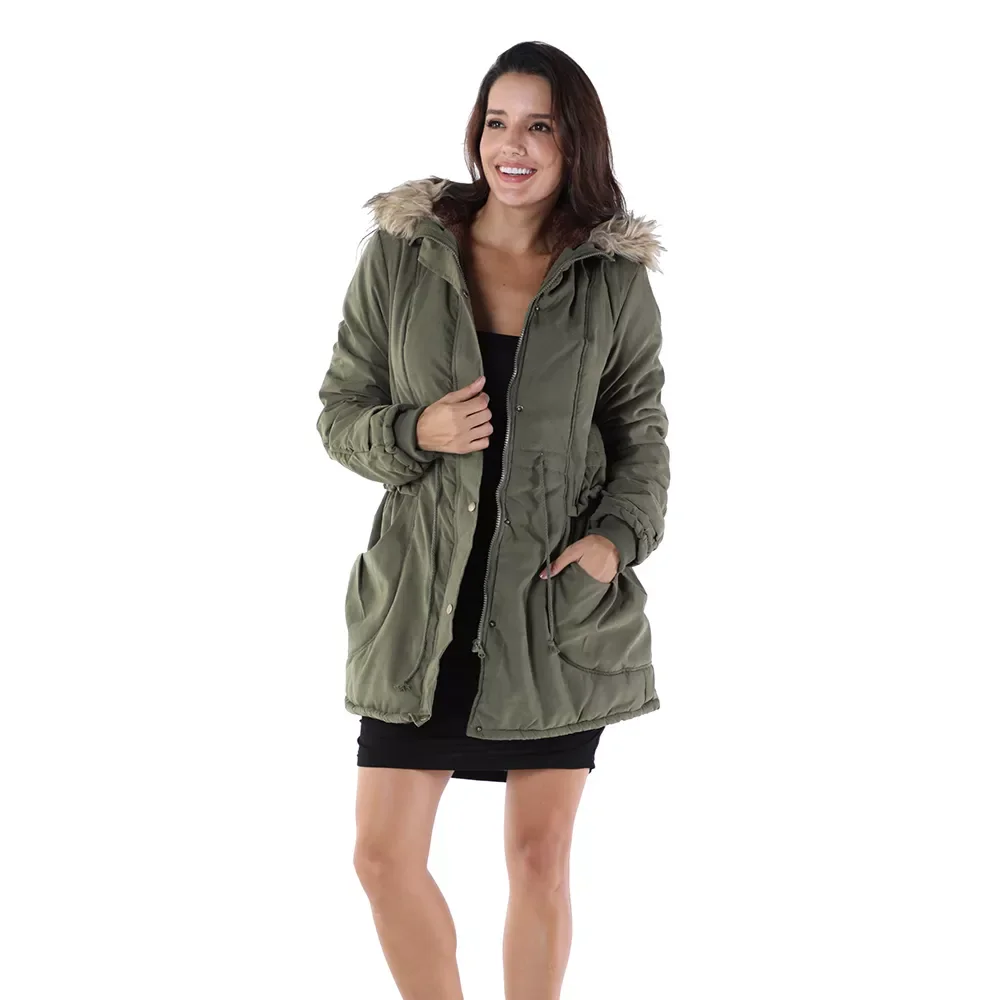 

Warm Winter Jackets Women Fur Collar Long Parka Plus Size lapel Casual Cotton Womens Outwear Park Plus size