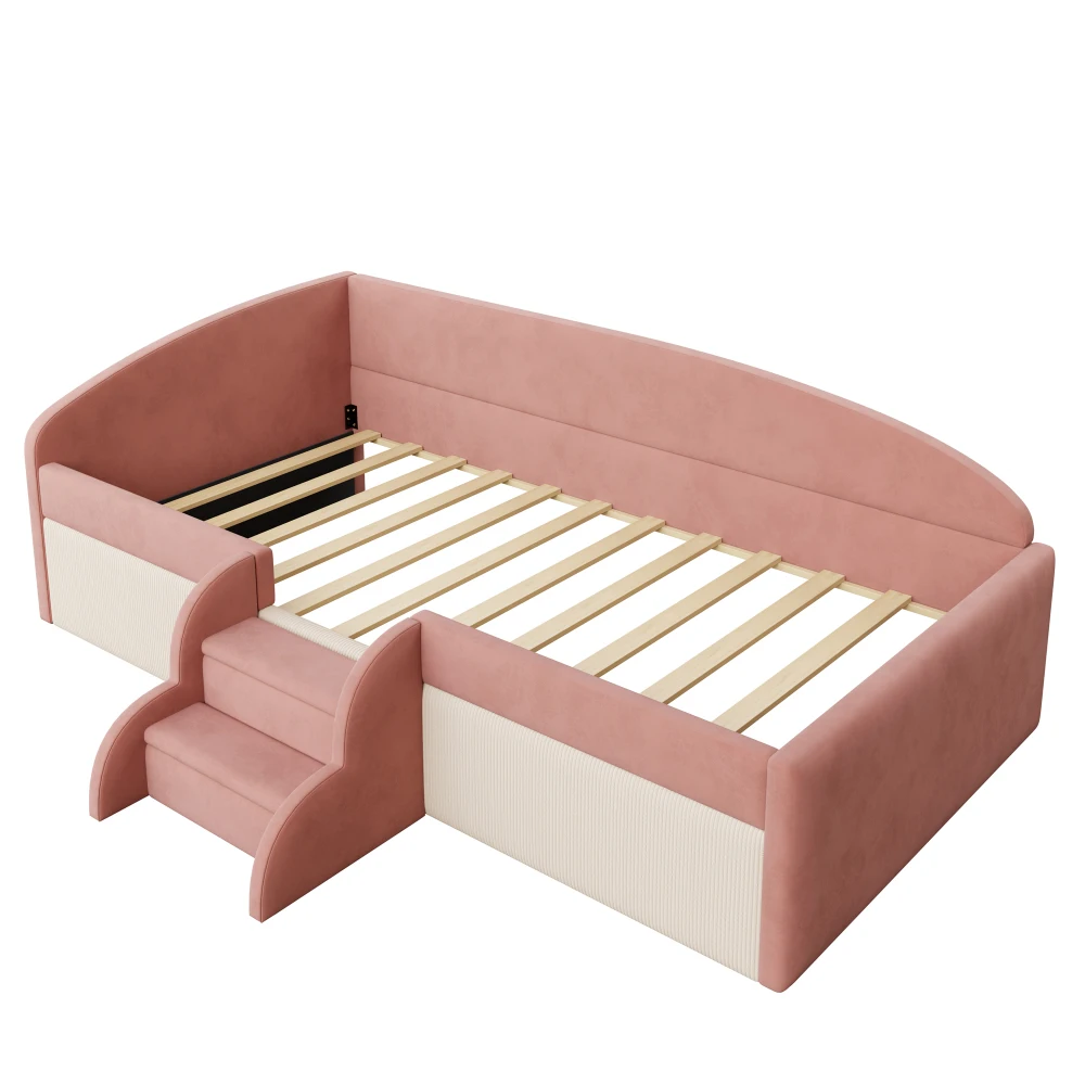 90 * 190 cm schönes gepolstertes Schlafsofa, mit Treppen und Zäunen, hautfreundlicher Samtstoff, für Kinderzimmer (ohne Matratze) – Detail 26