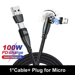 Magnetic Fast Charging USB - C Cable - 100W 5A High - Speed Charger Cord - 1m (Black for Micro)