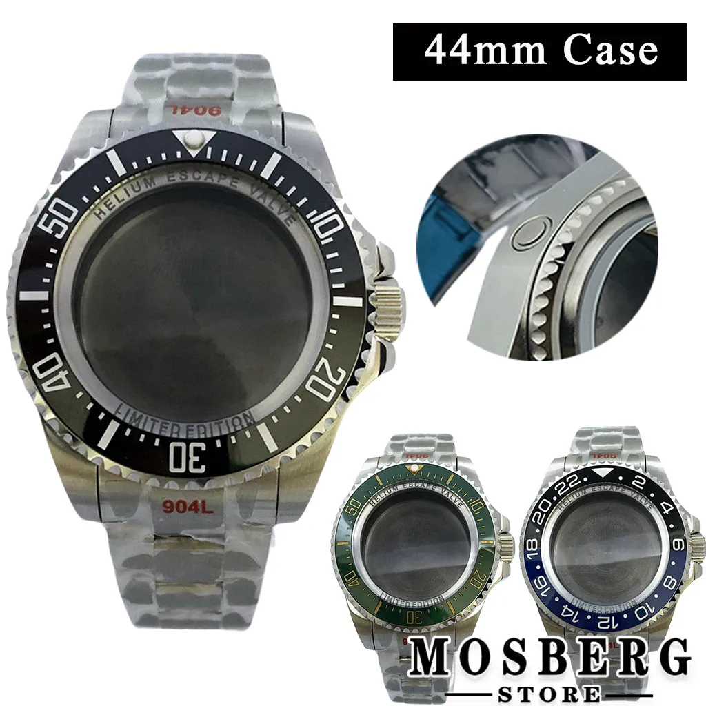 44mm Watch Case Solid 904L Stainless Steel Sapphire Glass For NH35 