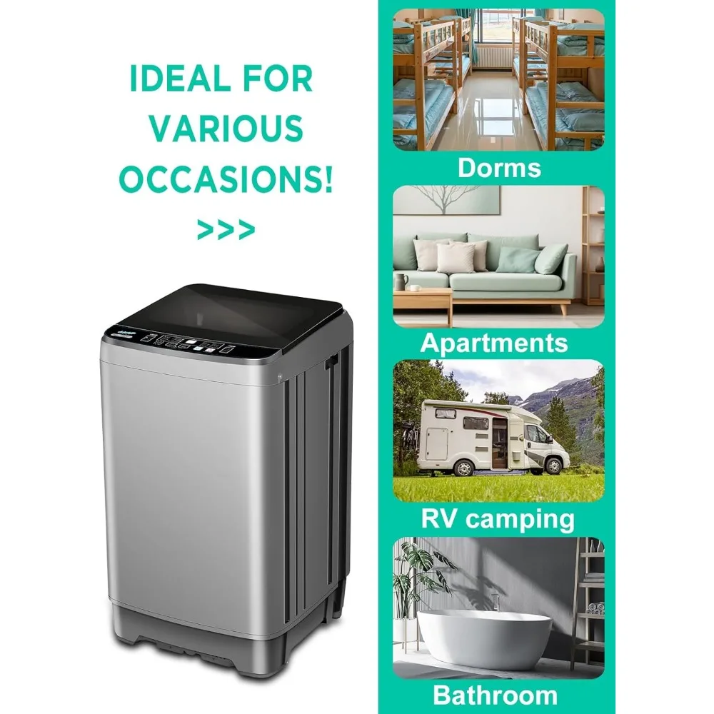 Full Automatic Washing Machine with LED Display, 25 lbs Portable Washer Drain Pump, Come with a Glass Cover, 8 Programs 6
