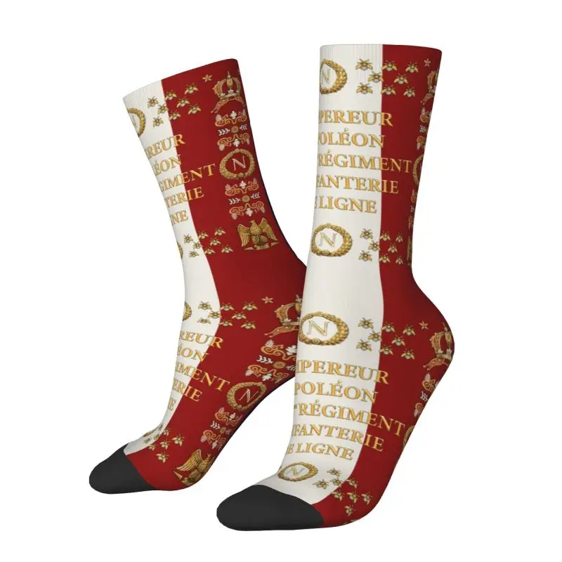 

Fun Mens Napoleonic French 85th Regimental Flag Dress Socks Unisex Warm Breathbale 3D Printed France Fleur De Lis Crew Socks