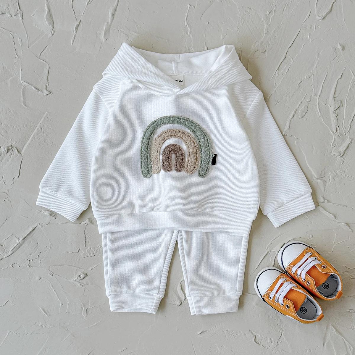 Description Picture 3 of itemSpring and Autumn New Rainbow Patch Cloth Long Sleeve Hoodie Long Pants Baby Clothes Casual Baby Two Piece Set Children