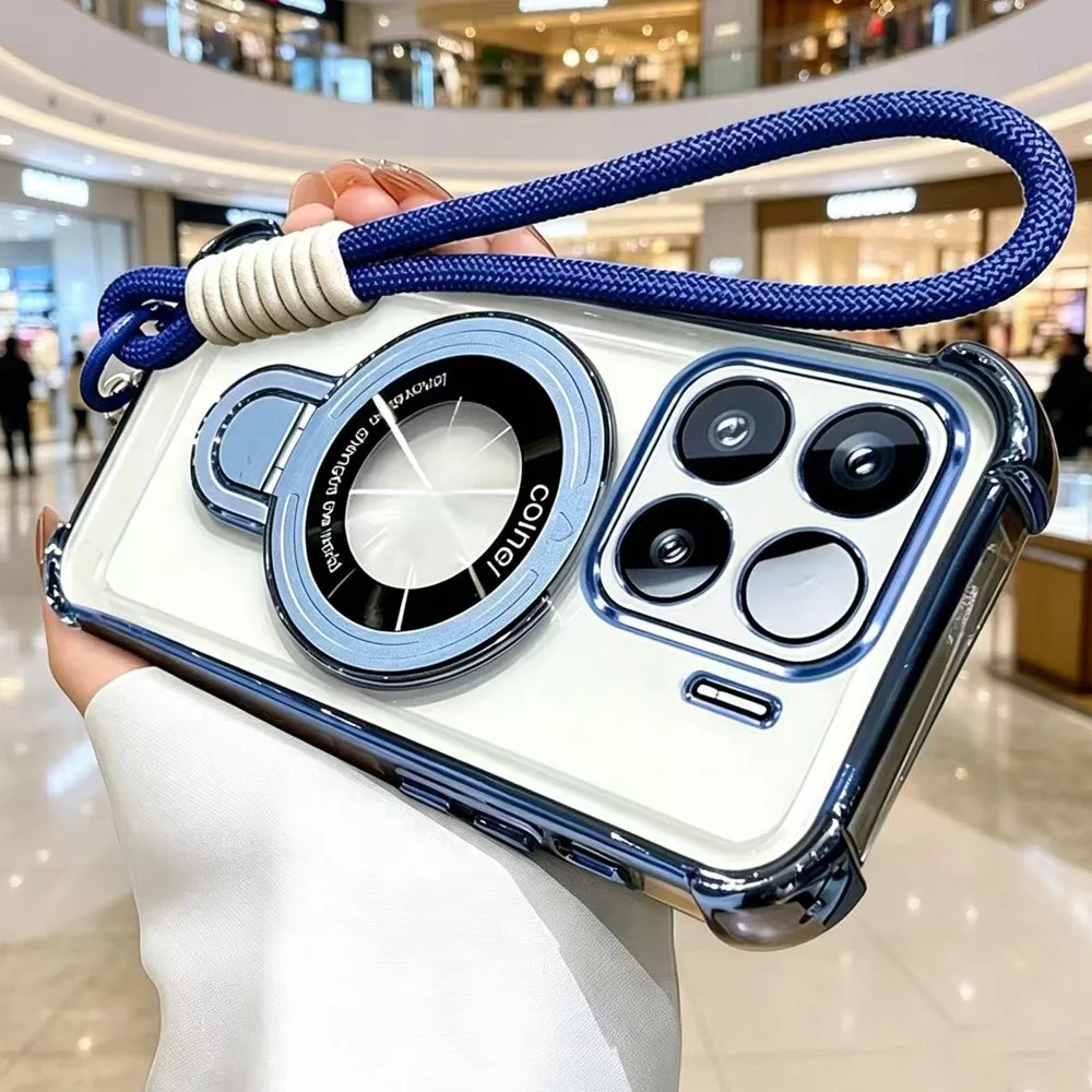 Transparent Shockproof Phone Case with Rope Lanyard Strap and Stand Feature