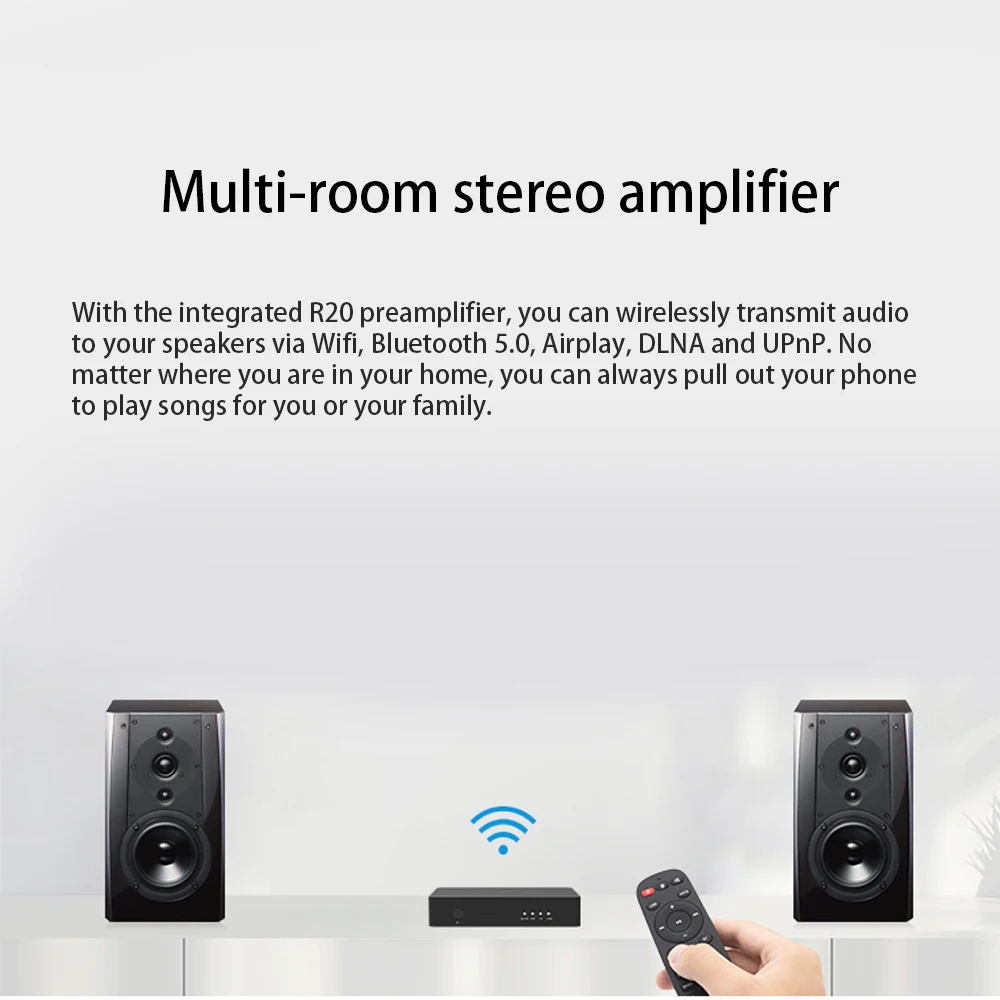 Wireless Music Streamer HiFiMuse R20 AirPlay DLNA Spotify Connect Multiroom Audio Receiver Bluetooth 5.0 USB DAC AUX WiFi