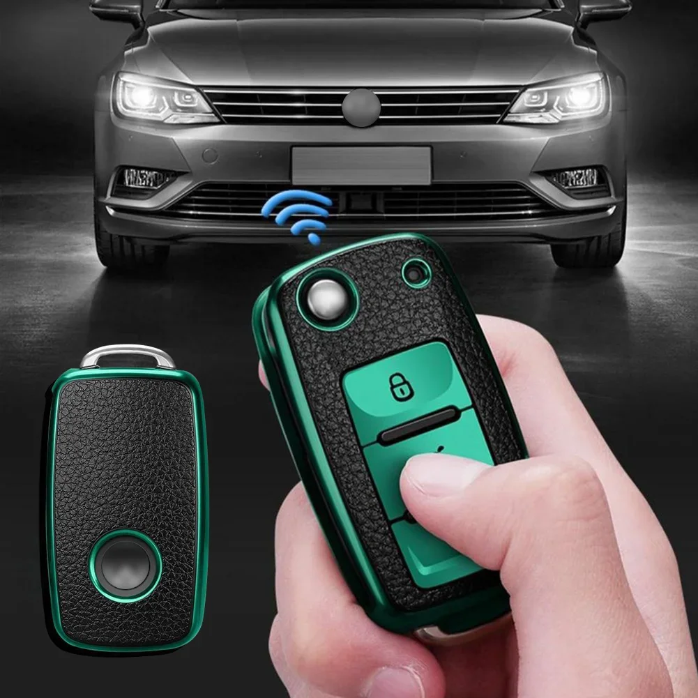 Leather+TPU Car Key Cover Case For VW Volkswagen Polo Tiguan Passat Golf MK Jetta Skoda Kodiaq Superb Octavia Seat Accessories