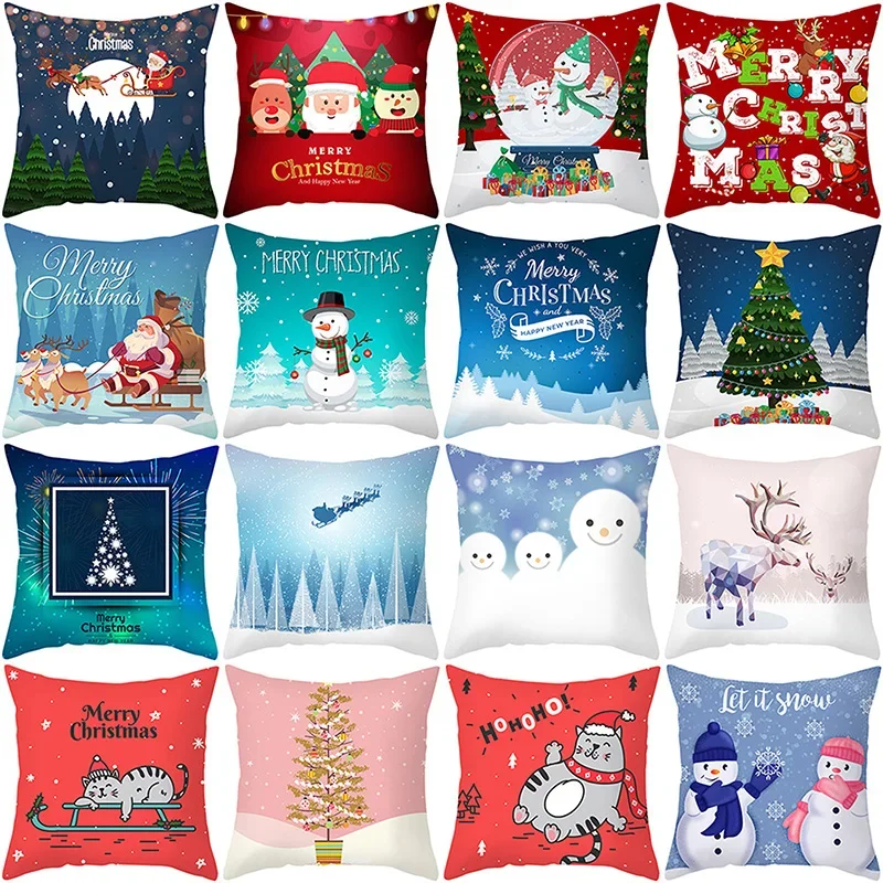 

Merry Christmas Cushion Cover Home Decor Pillowcase Santa Claus Tree Snowman Customizable