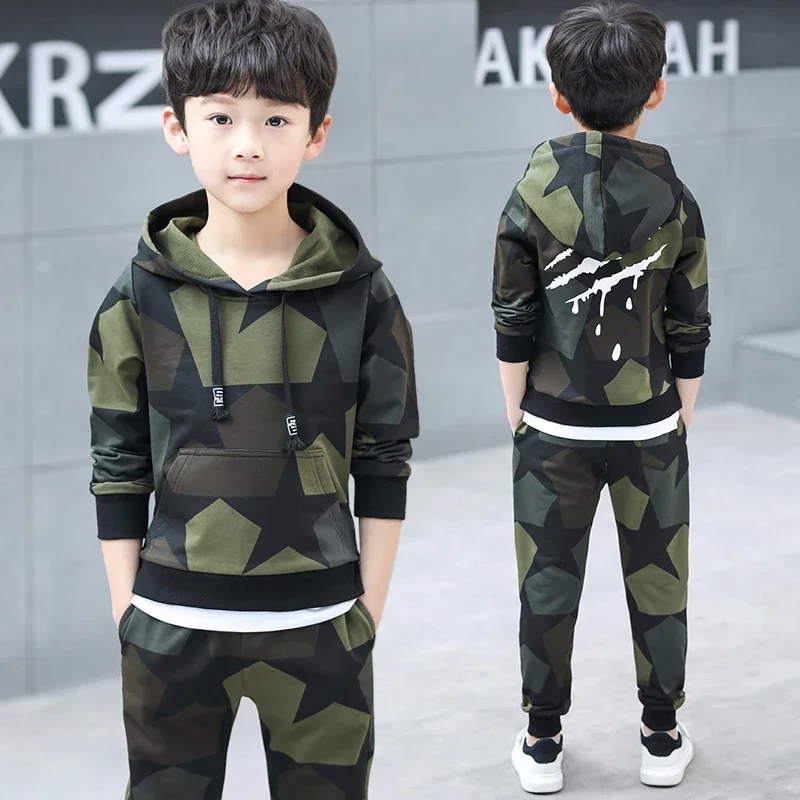 

2024 Teen Boys Clothes Set Kids Tracksuit Camouflage Costume Hoodies Tops Pants Children Clothing Boys Outfits 4 6 8 9 12 Years