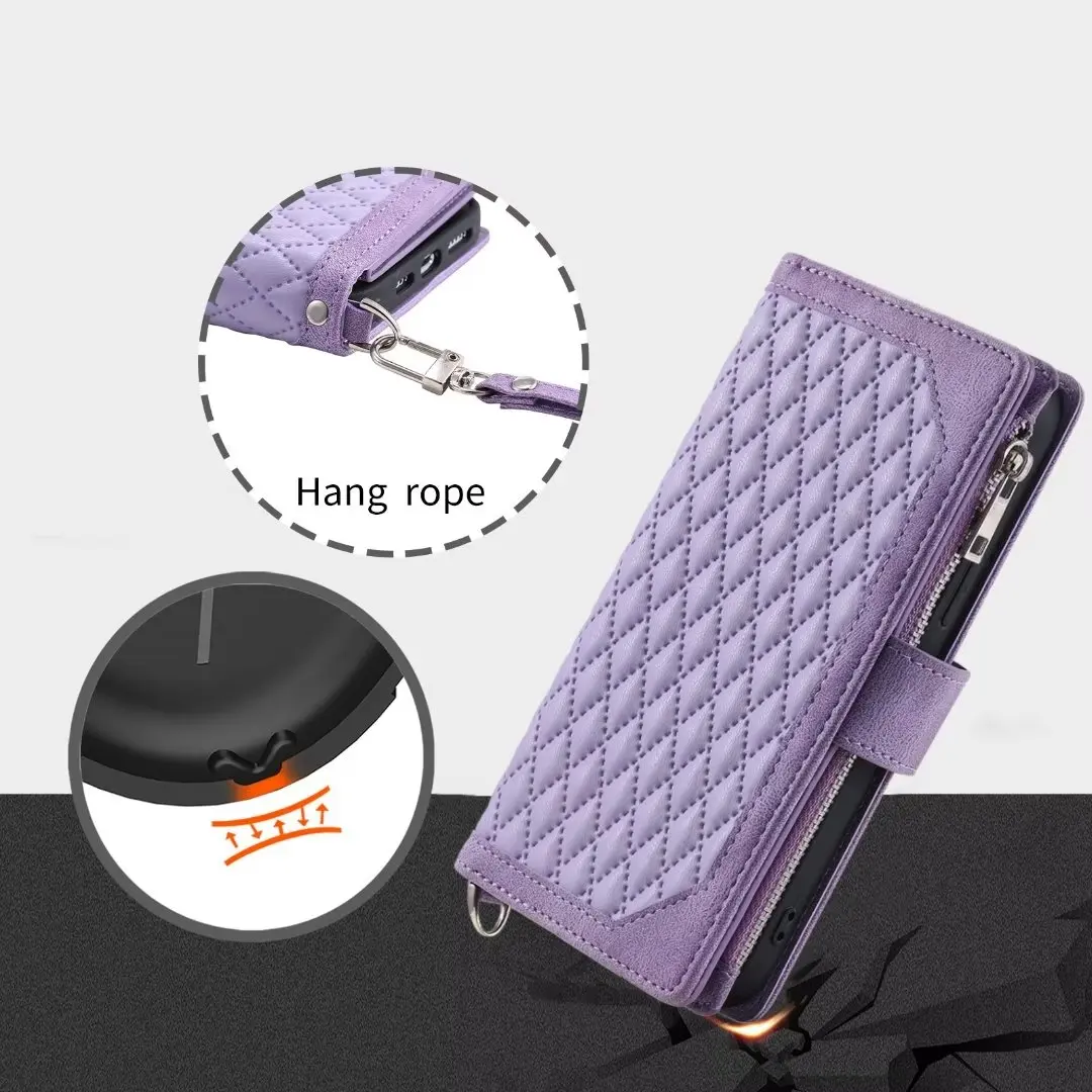 Fashion Zipper Wallet Case For Xiaomi Pocophone F1 Flip Cover Multi Card Slots Cover Phone Case Card Slot Folio with Wrist Strap