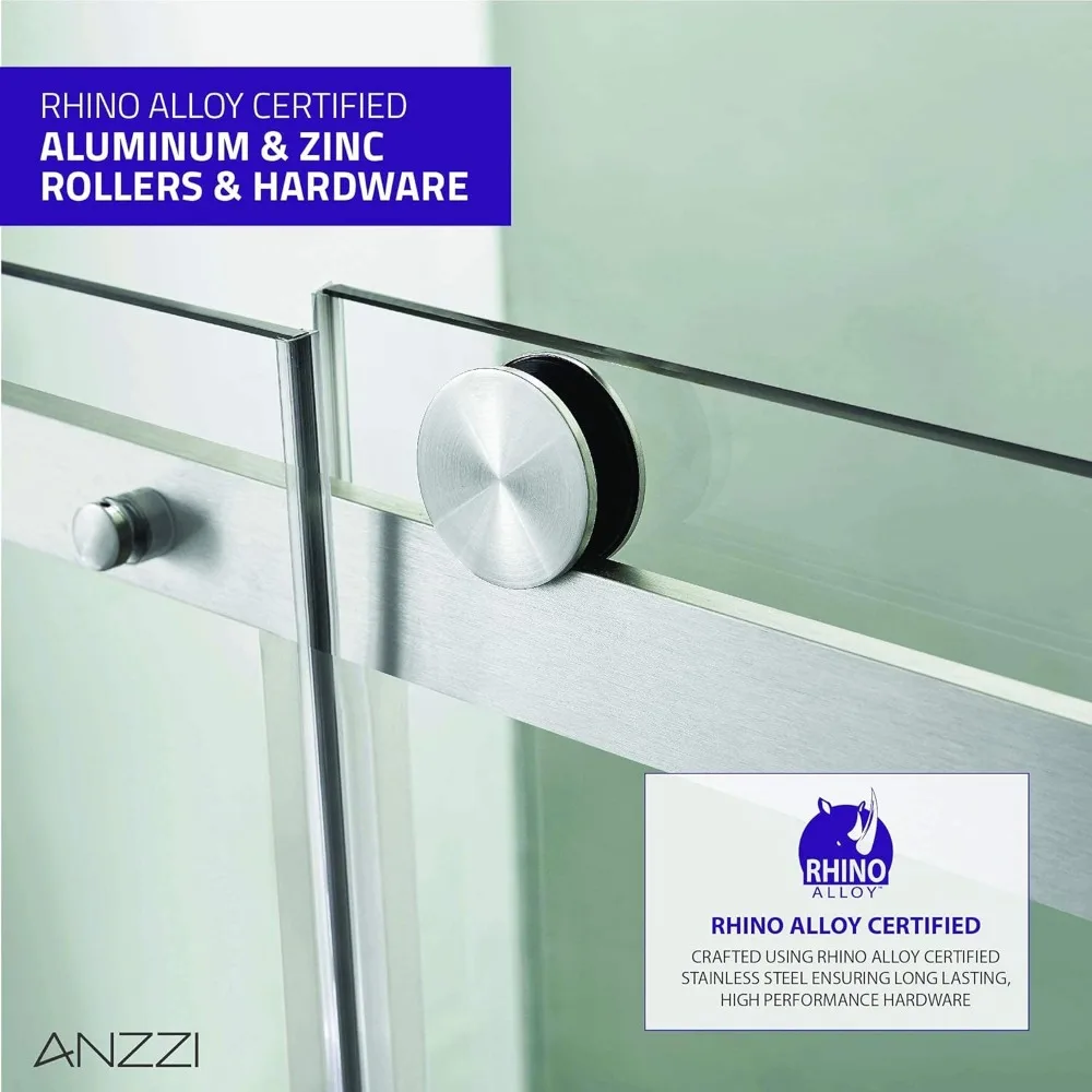 76" x 48" Frameless Shower Door in Brushed Nickel, Rhodes Water Repellent Glass Shower Door 4
