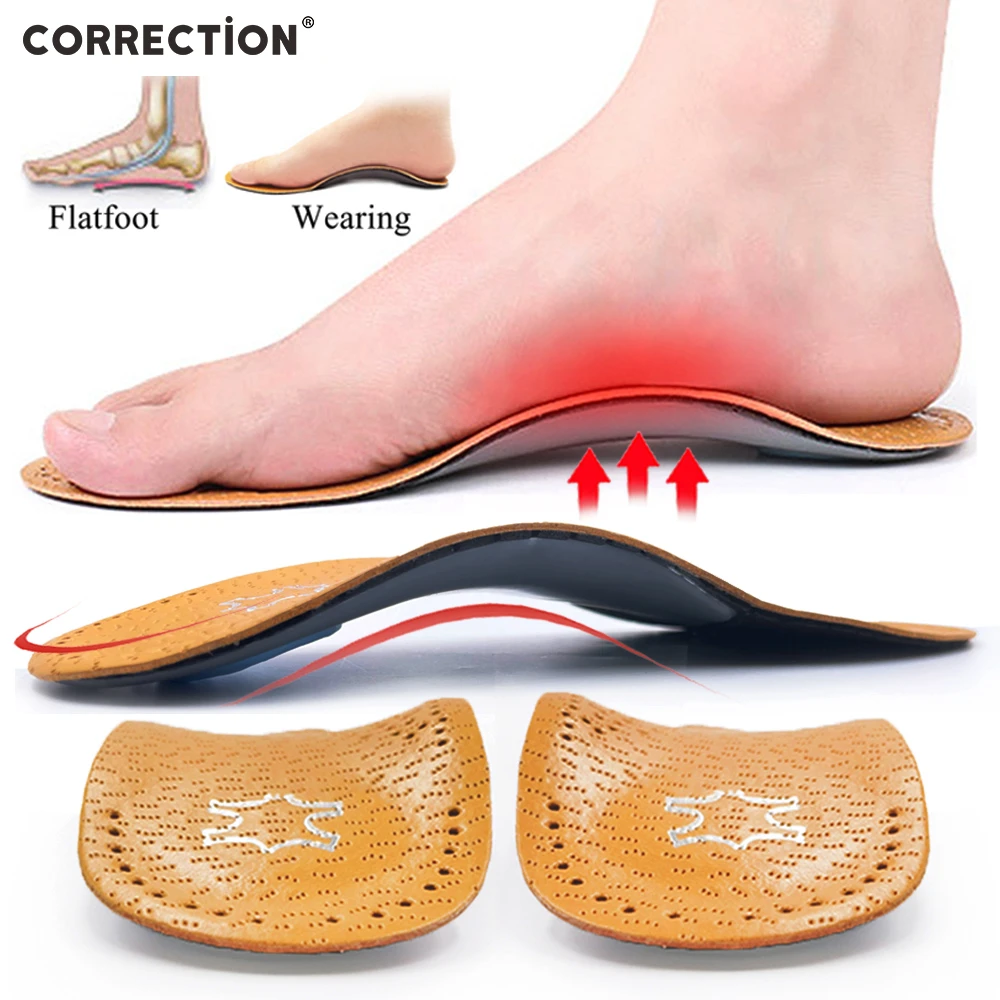 CORRECTION Leather orthopedic insole for Flat Feet Arch Support O/X Leg orthotic shoes sole