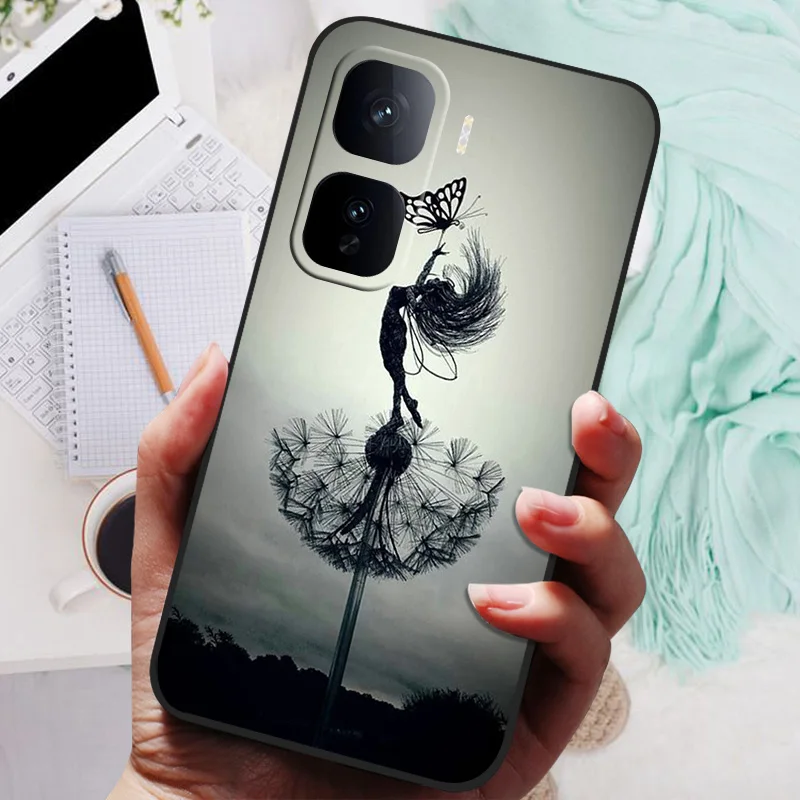 Black Floral Silicone Soft Phone Case - Protective Bumper Cover